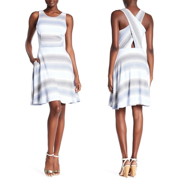 Three Dots Dresses & Skirts - THREE DOTS Adeline striped cross back dress